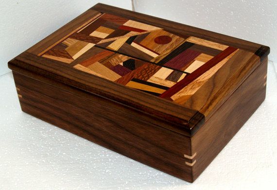 Walnut and Exotic Wood Jewelry Box Very Unique Not Inlay Wooden Keepsake Box