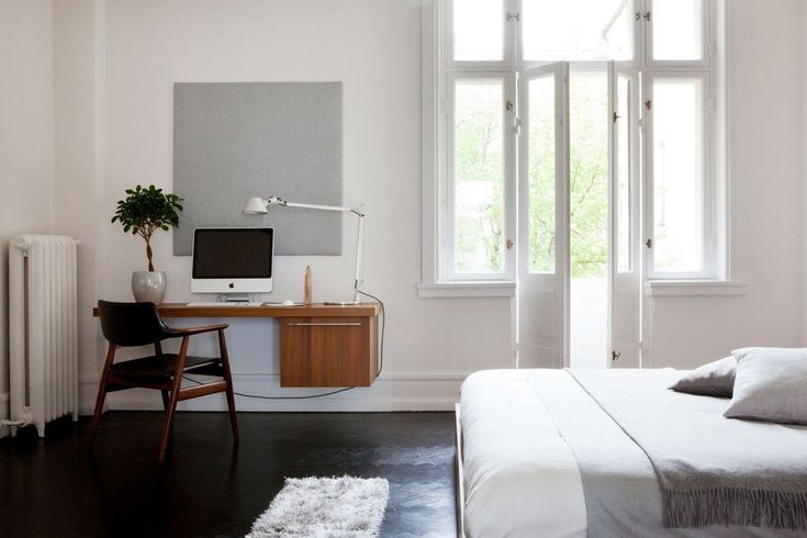 Bedroom Design : Swedish Bedroom Workspace With Floating Wood Desk Minimal Desks...