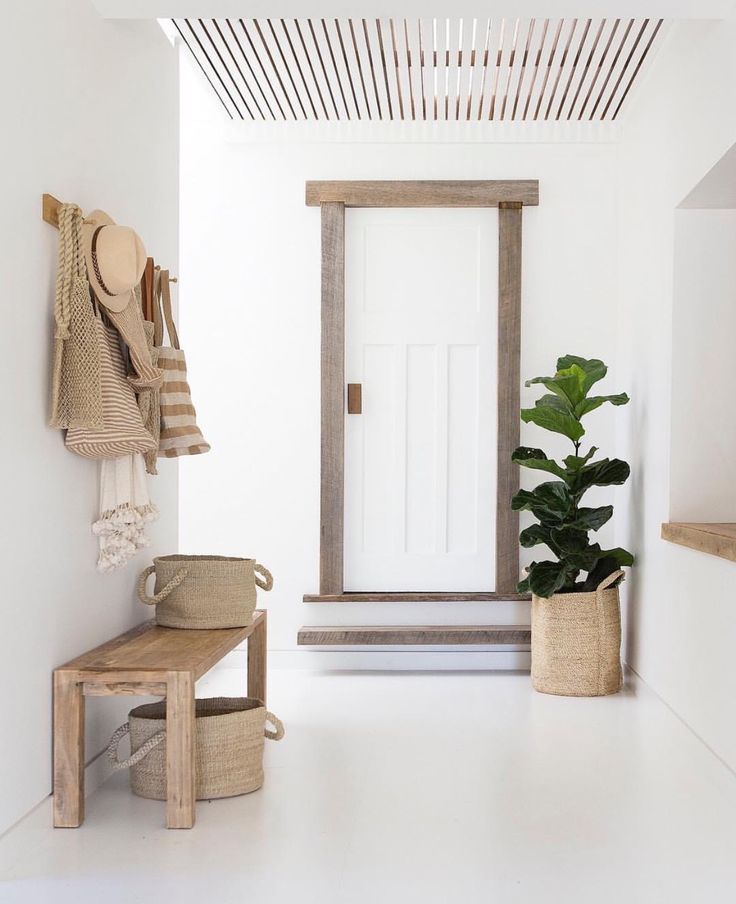 Natural raw wood decor for entryway