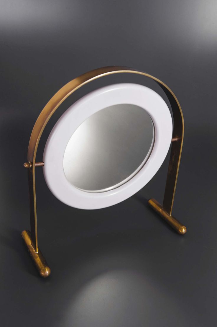 Ettore Sottsass; Brass, Lacquered Wood and Glass Table Mirror for Poltronova, c1...
