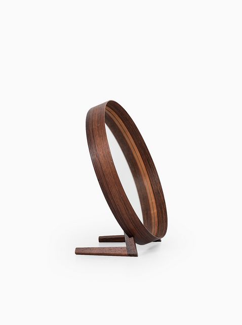 Uno & Östen Kristiansson; Rosewood and Leather Table Mirror for Luxus, 1960s. V...