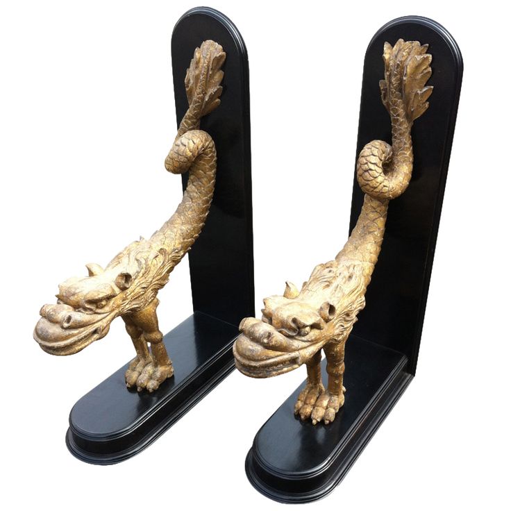 Pair Italian Carved Grotto Giltwood Dragons