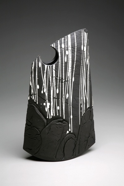 *Hand-Built Stoneware Black Rain on Rock Envelope Form - Matthew Allison
