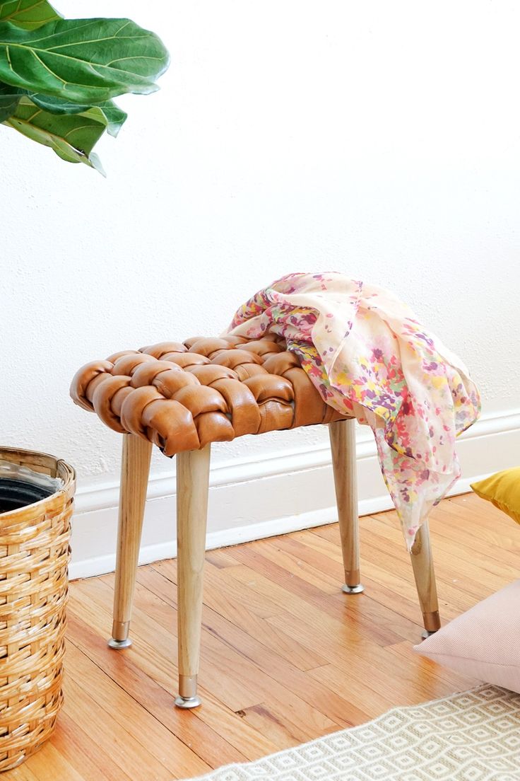 DIY Woven Leather Stool