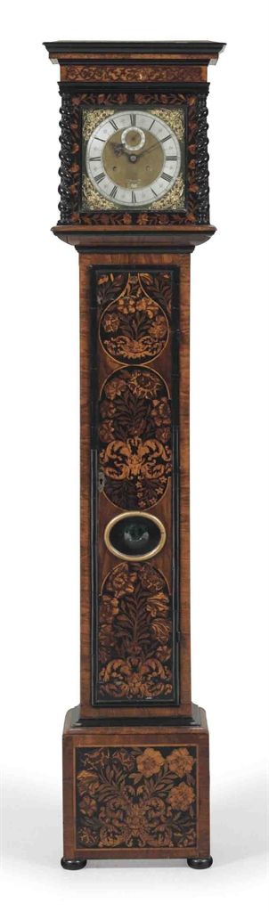 A WILLIAM AND MARY WALNUT, EBONIZED AND FLORAL MARQUETRY LONGCASE CLOCK - SIGNED...