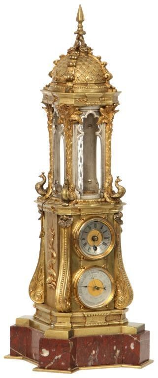 French Marble & Bronze Animated Wallace Fountain Clock. Dore bronze case in the ...