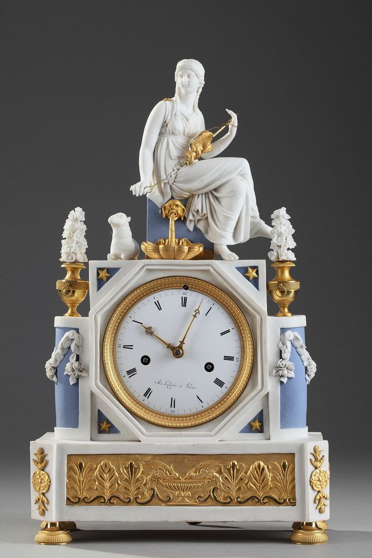 Louis XVI bisque and gilt bronze mantel clock signed 