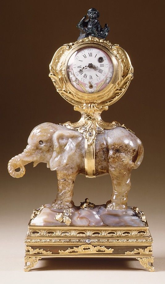 Miniature clock in the form of an elephant supporting a watch case Date: ca. 175...