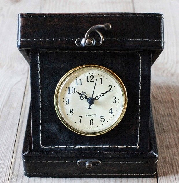 Faux Leather Travel Clock - Brown