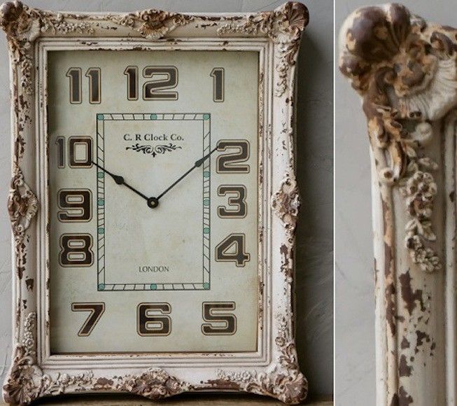 Large Distressed White Wall Clock