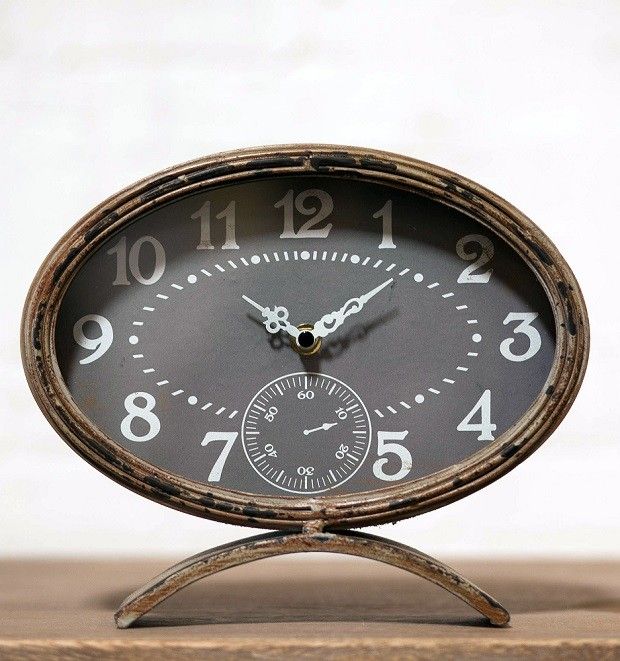 Rustic Metal Oval Table Clock
