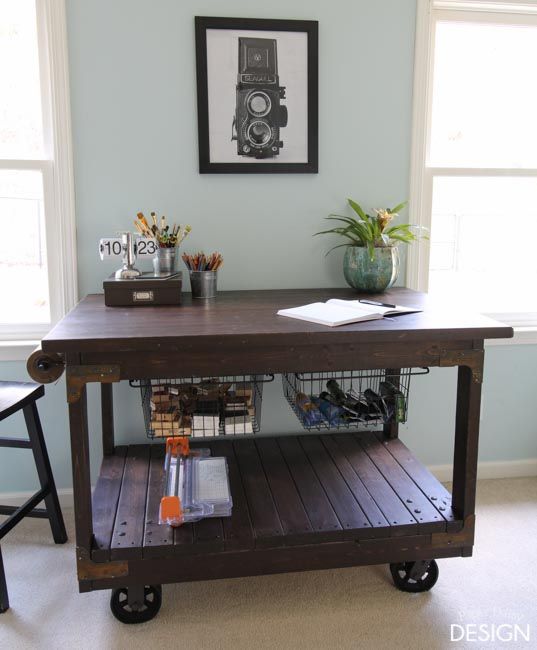 DIY Craft Table: Vintage Industrial Cart Inspired Craft Table. This project is k...