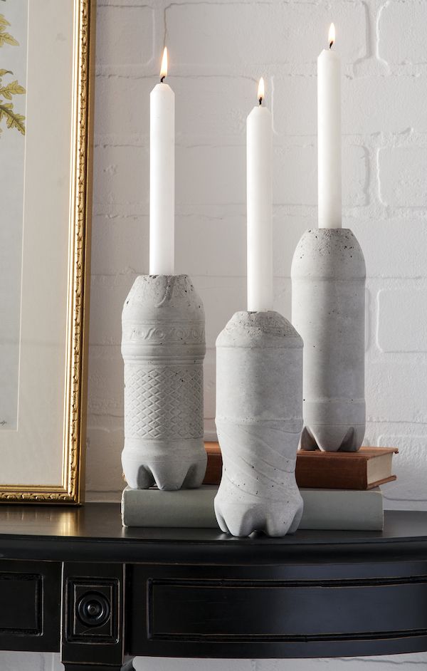DIY Concrete Candle Holders From Plastic Bottles - DIY Candy