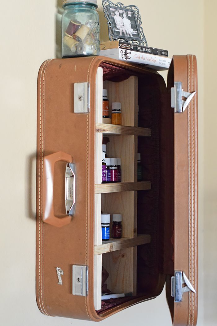 How to take a vintage suitcase and create a DIY vintage suitcase cabinet for sto...