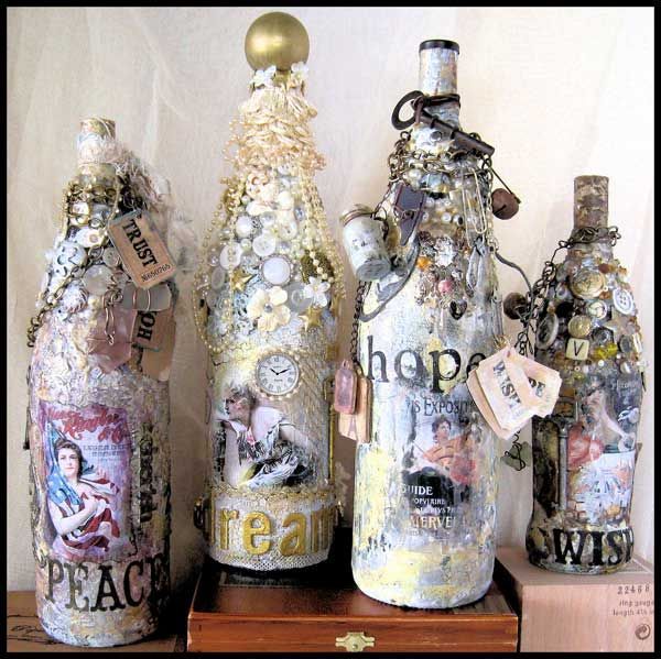 Altered Art Bottles | ... see.....Mixed Media Altered Art Bottles with Carol Mur...