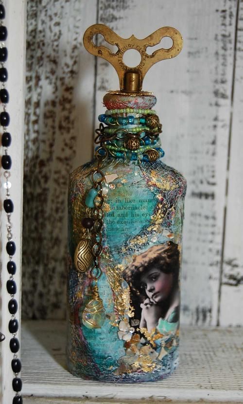 ❥ Mixed Media bottle by Cristina Galliher  it's not jewelry.... but it's bodac...