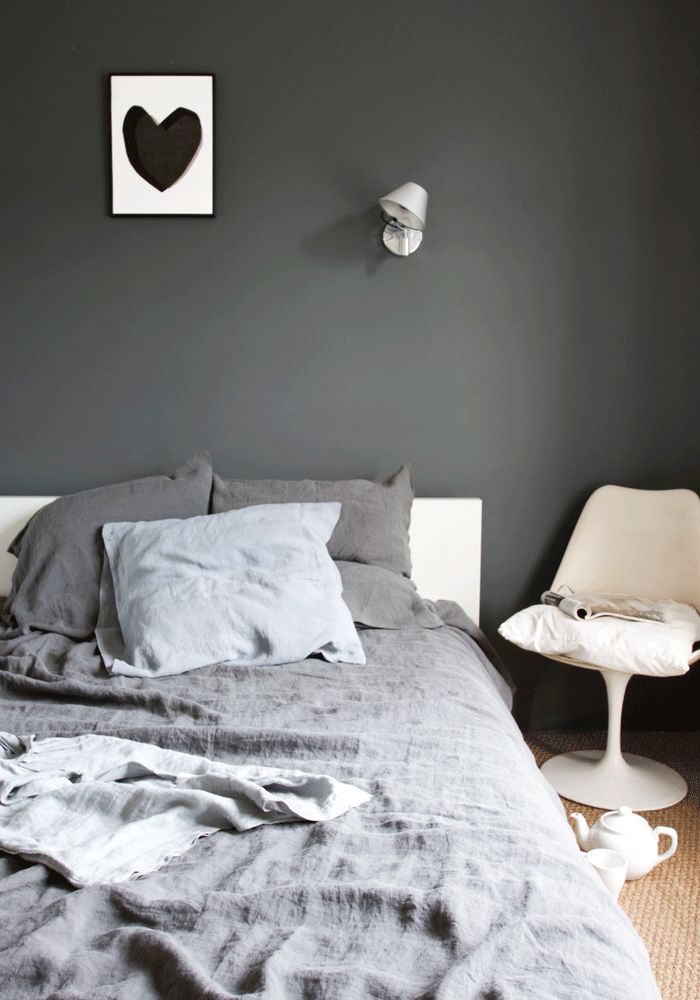 modern bedroom in shades of grey