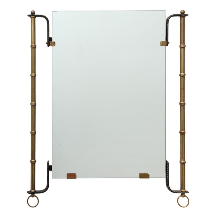 Brass and Leather Mirror by Jacques Adnet | From a unique collection of antique ...