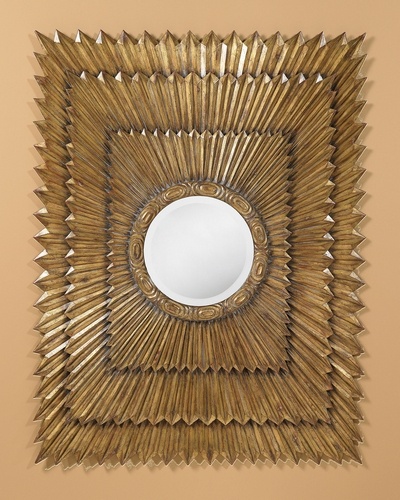 Hand carved Art Deco sunburst mirror in golden bronze - LM2281