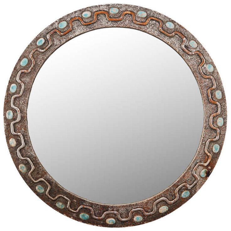 Italian Round Metal and Ceramic Mirror