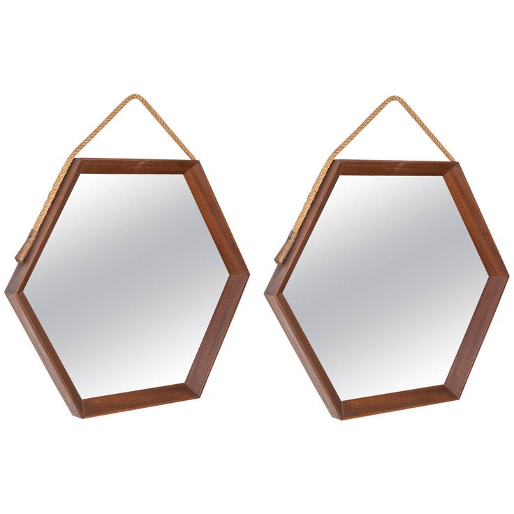 Pair of Hexagonal Teak Mirrors