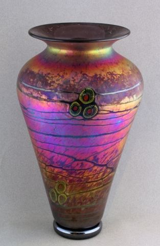 From Lindsay Art Glass, the Copper Arts and Crafts series tall classic vase by D...