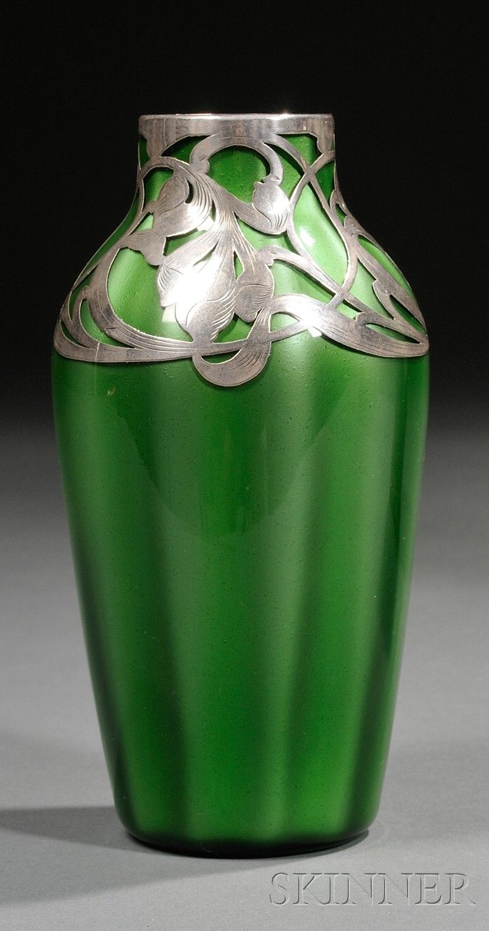 Loetz Metallin Art Glass Vase with Silver Overlay   Art glass and silver   Austr...