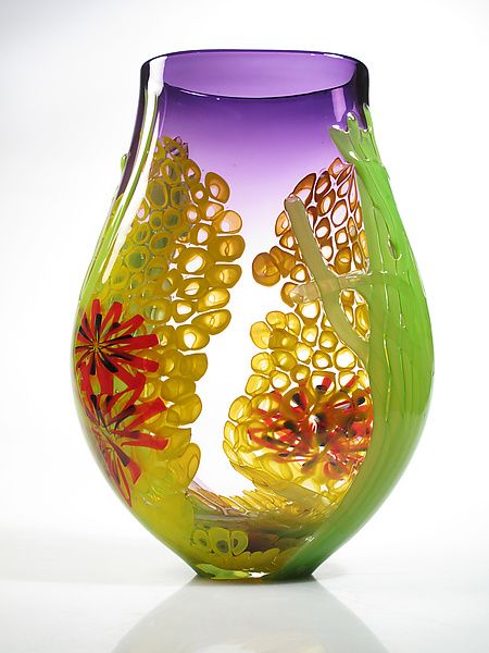 Purple Seascape Vase by David Leppla (Art Glass Vase