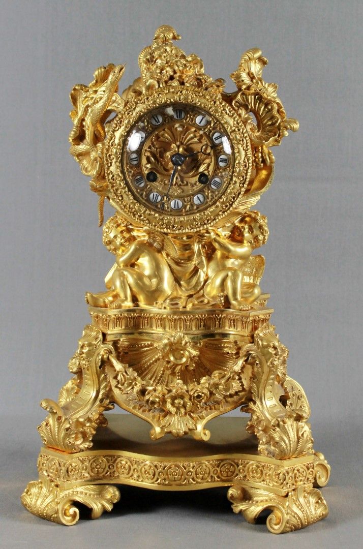19th Century French Dore Bronze Figural Mantle Clock