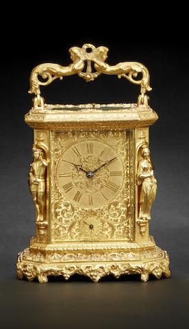 A fine gilt striking and repeating carriage clock with alarm Signed Jules à Paris, circa 1840