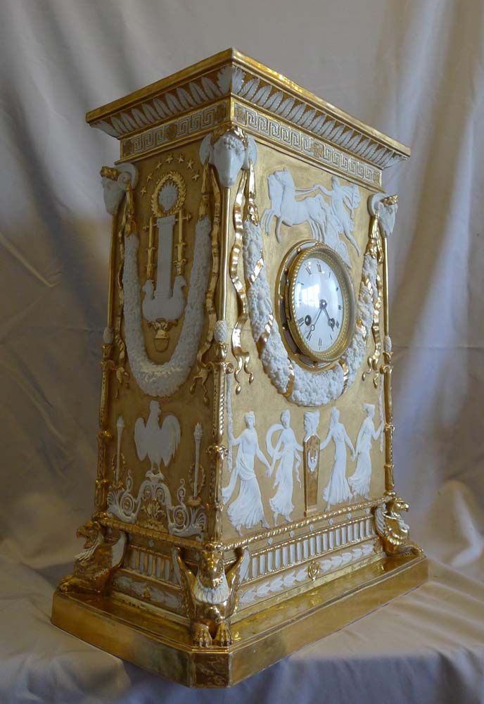 Antique Neo-classical gilded and natural bisque mantel clock. - Gavin Douglas An...
