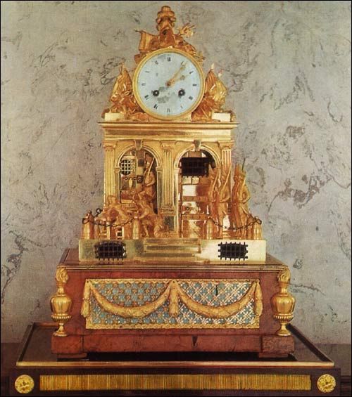Clock with a scene from Pierre-Alexandre Monsigny's opera, The Deserter, to whic...