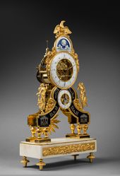 Gilt Bronze, Enamel and Marble Skeleton Clock, with enamels attributed to Joseph...