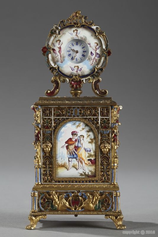 Viennese Enamel and Gilt Brass Clock