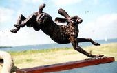 'Catch Me (Bronze Running Hare sculptures)' by Jan Sweeney