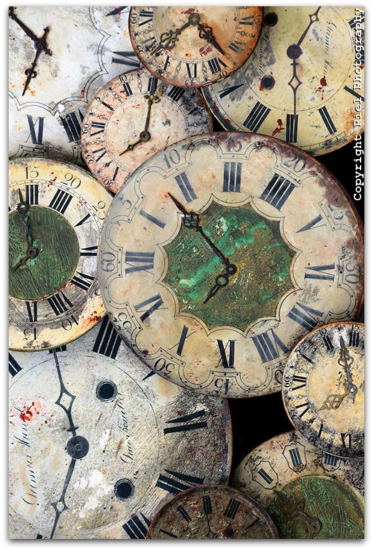 clock faces with a weathered patina, Brittany, France www.SeedingAbunda... www.m...