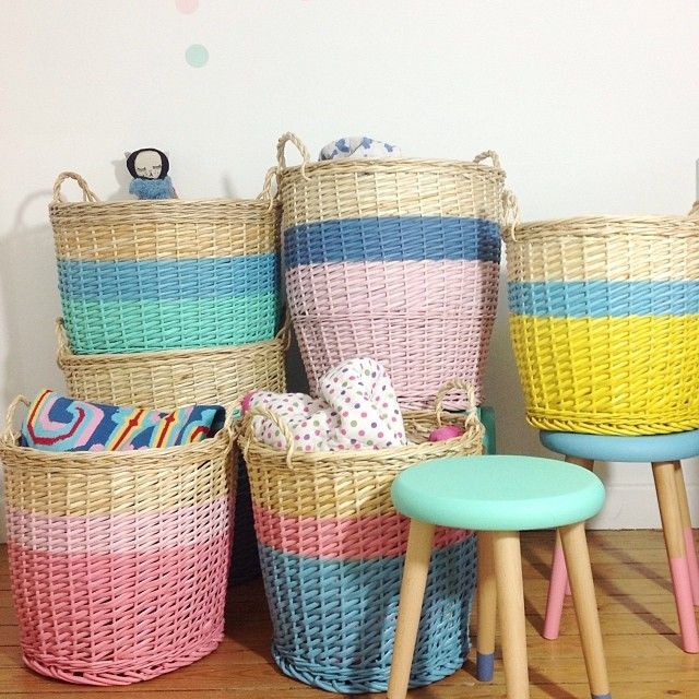Colorful Baskets and Stools