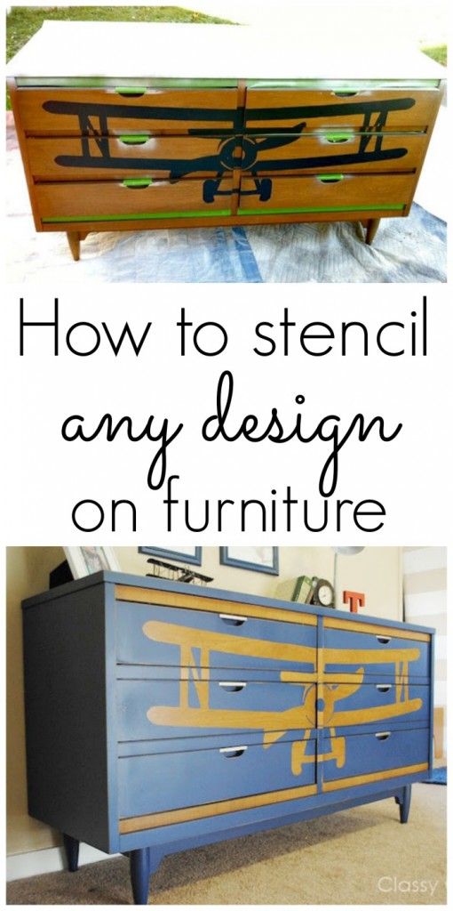How to stencil a design on furniture {Biplane Dresser Makeover} - Classy Clutter