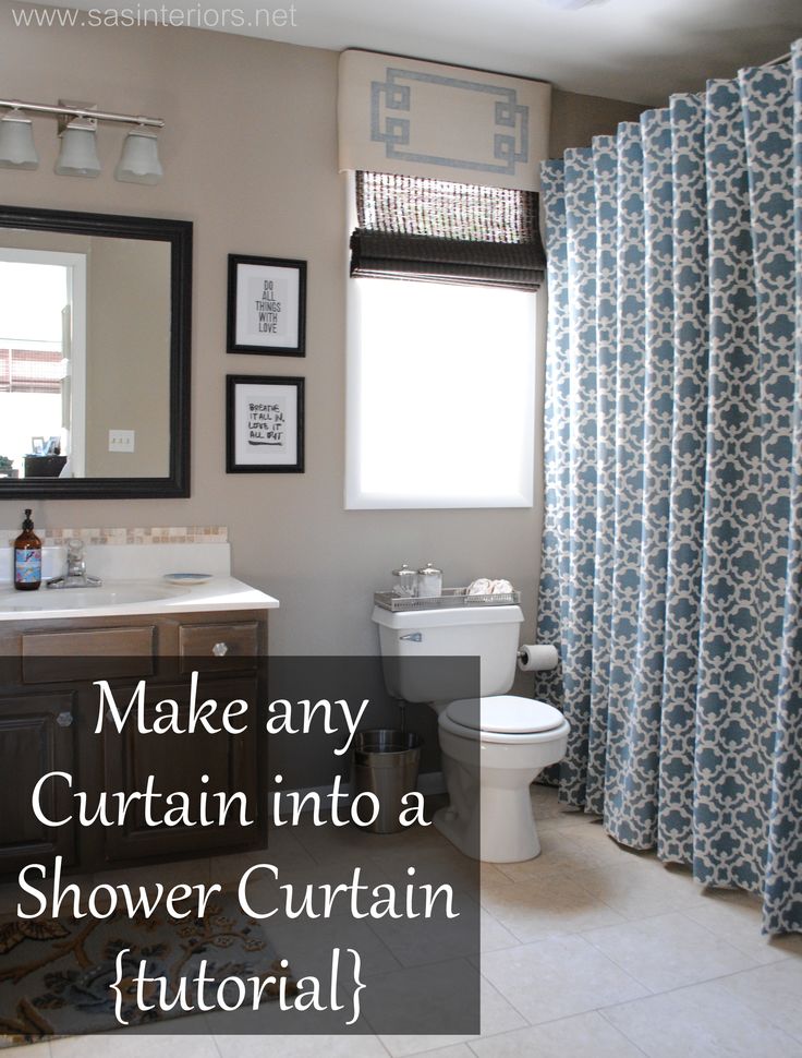 Turn any curtain or window drapery panel into a shower curtain.  Design by @Jenn...