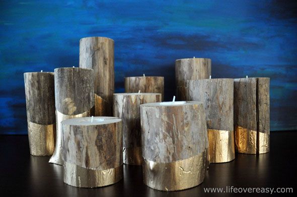 gold dipped log candle holders
