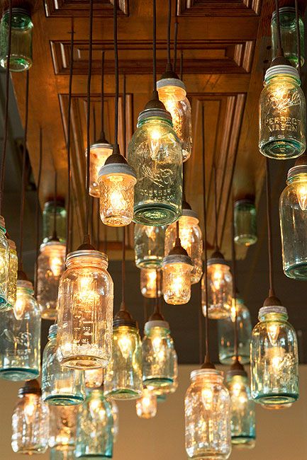 mason jar chandelier........I love this. How easy would this be to make?