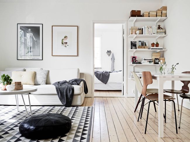 Nordic living room, simple and basic bracket shelves
