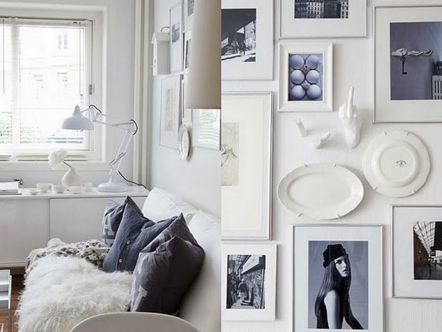 small apartment decorated in white with different textures and shades, with natu...