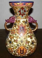 Antique Hungarian Zsolnay J Fischer Budapest Art Nouveau Boars Head Vase 1800s