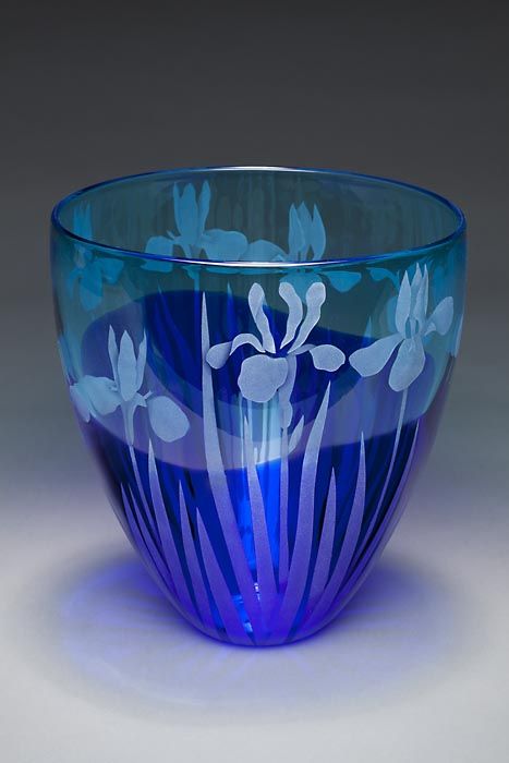 Blue Iris art glass by Cynthia Myers