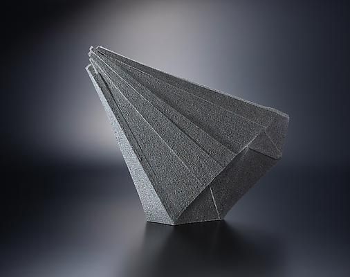 Diagonal standing upswept faceted sculpture, 2012 Shigaraki stoneware with color...