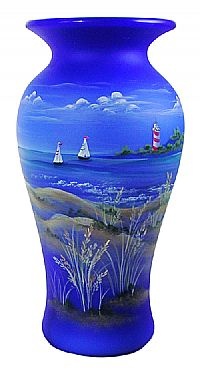 Fenton Art Glass - 10'' Cobalt Satin 'Serene Waters' Vase
