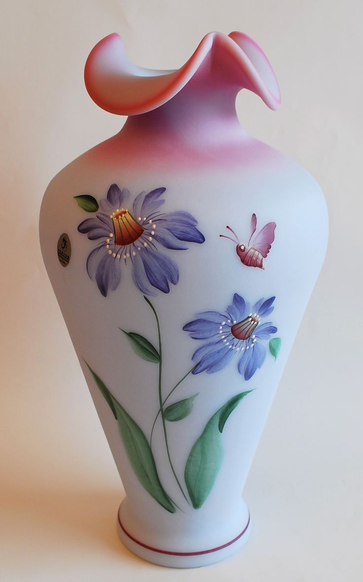 Fenton Purple Passion Flowers            Blue Burmese Vase  2001